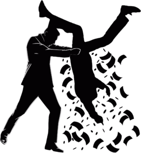 Silhouette - Man shaking money our of another man's pockets