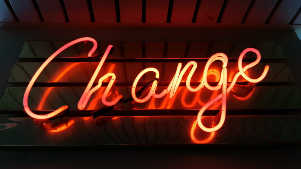 Neon sign with the word "change"