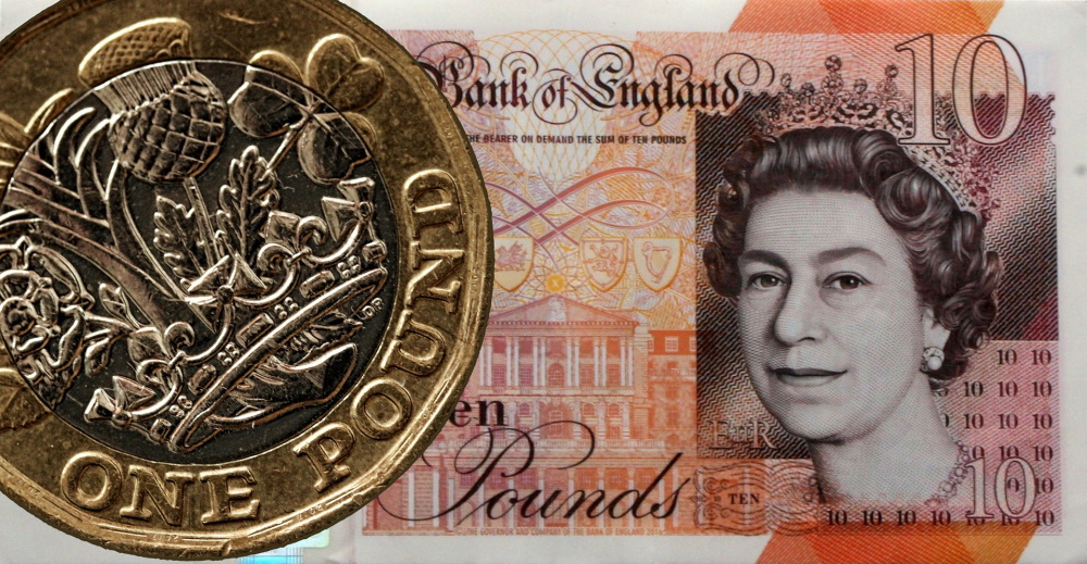 £1 coin and £10 Bank of England banknote