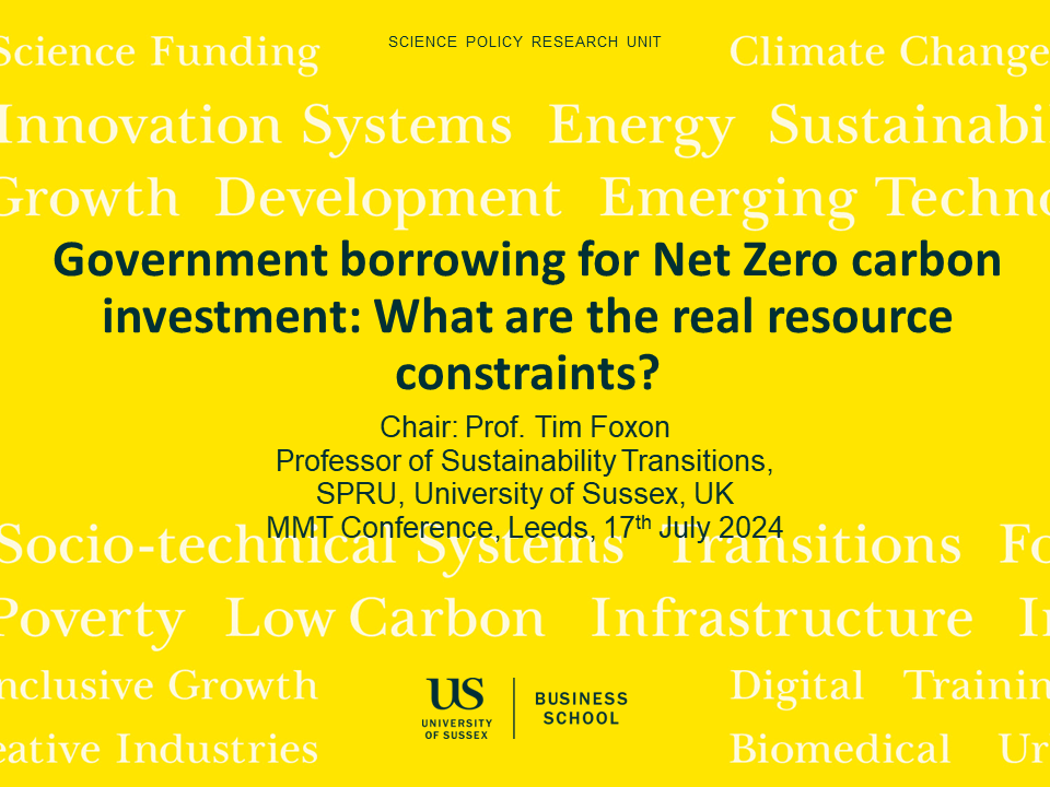Slide set "Government borrowing for Net Zero carbon investment: What are the real resource constraints?" - Chair Tim Foxon
